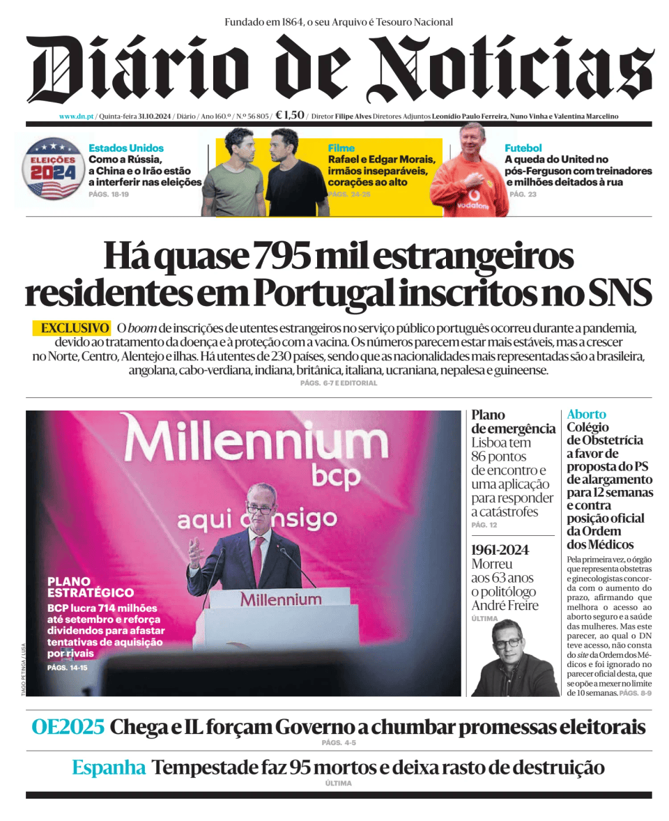 Prima-pagina-Diario de Noticias-edizione-di-oggi-20241031